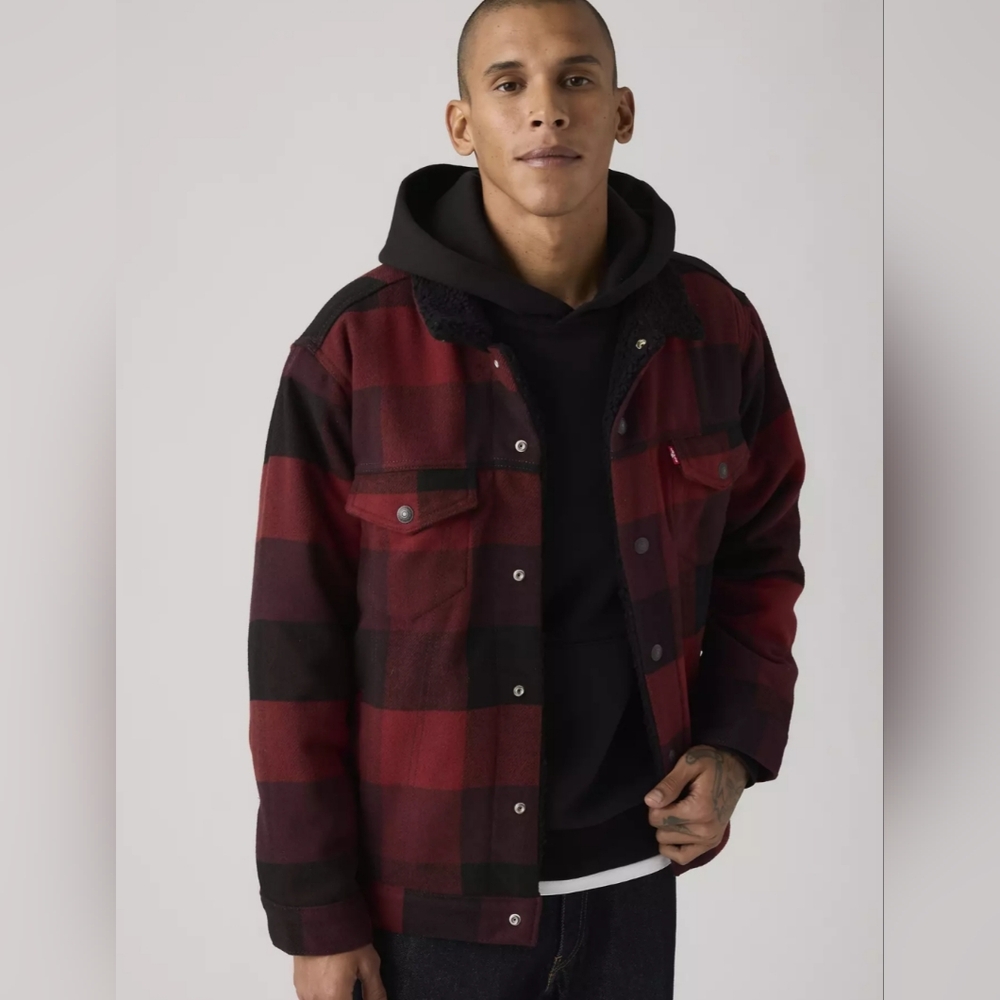 Relaxed Fit Sherpa Plaid Trucker Jacket.